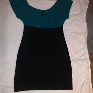 Teal and black mini dress